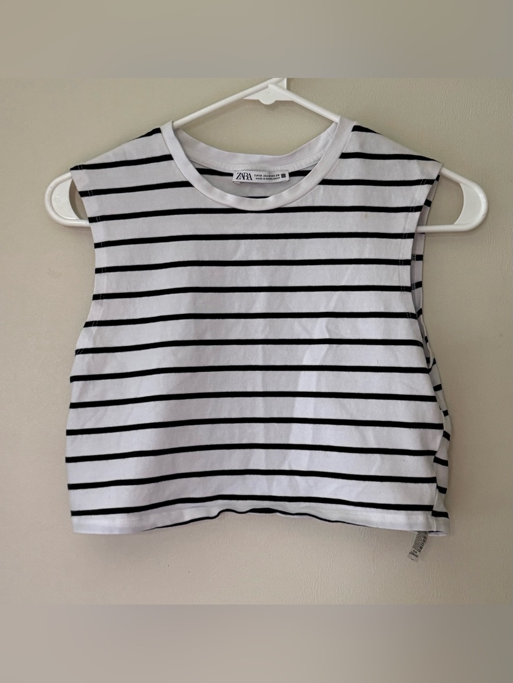 Zara Black and White Striped Sleeveless Crop Tank